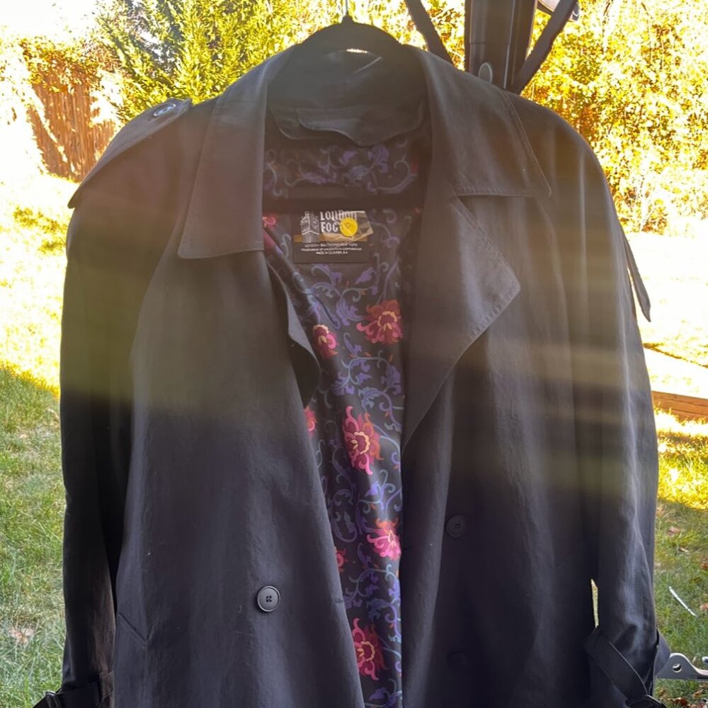 Vintage 90s London Fog Dark Blue Floral Trench Coat